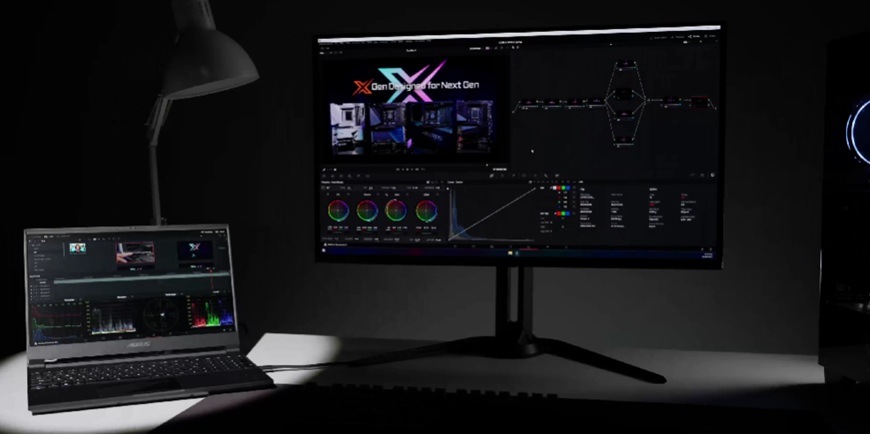 Herný monitor GIGABYTE M27Q3 čierny Detail monitora v hernej základni.