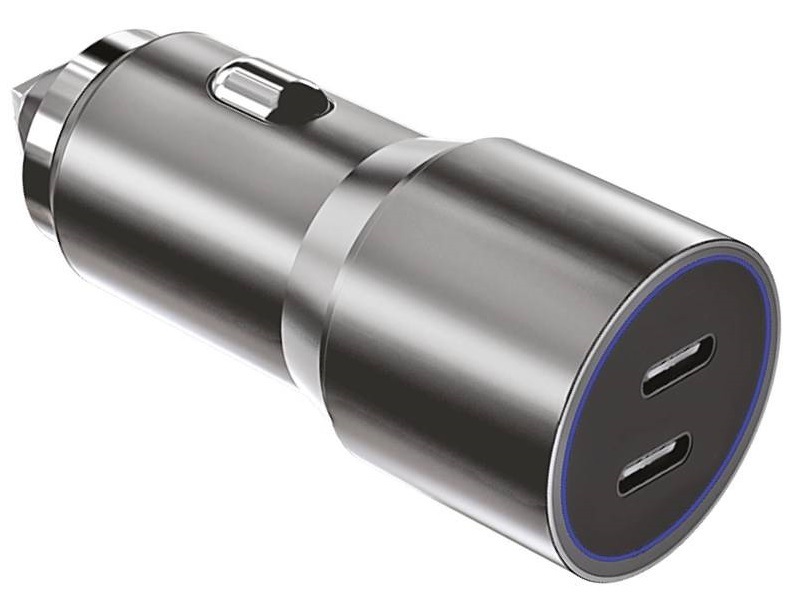 Adaptér do auta WG 2x USB-C PD 60W strieborný