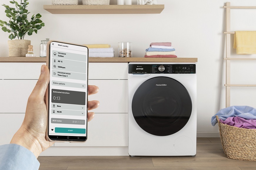 Úzka vopred plnená práčka Gorenje WEP84A1WI, biela, ConnectLife
