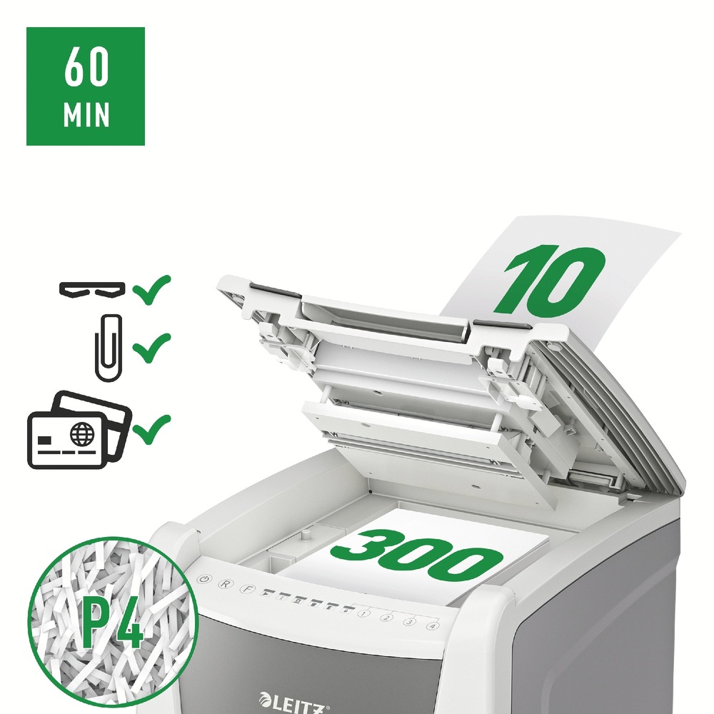 Skartovač Leitz IQ Autofeed Office 300 P4 biely Skartovač Leitz IQ Autofeed Office 300 P4 biely