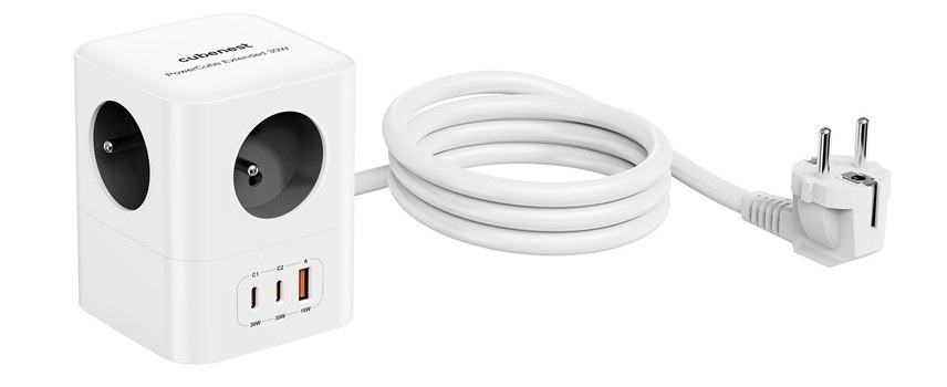 Rozbočovacia zásuvka Cubenest PowerCube 4xAC, PD 30W, 2xC,1xA, 1.5m kabel sivá/biela Rozbočovacia zásuvka Cubenest disponuje ochranou proti prehriatiu