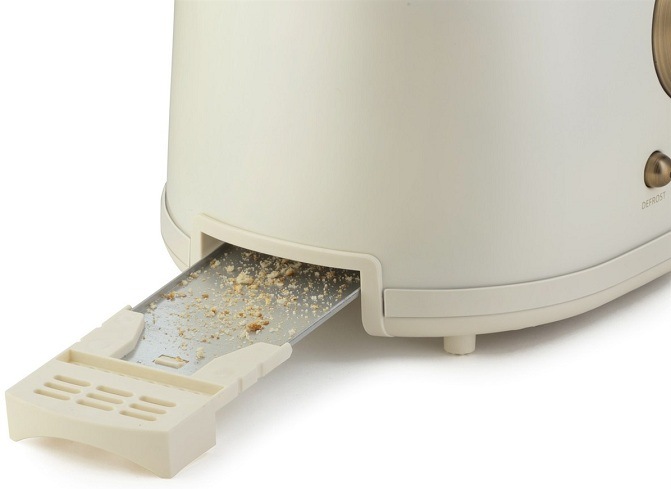 Hriankovač Gorenje T850CD champagne vysunutá tácka na omrvinky hriankovača Gorenje T850CD