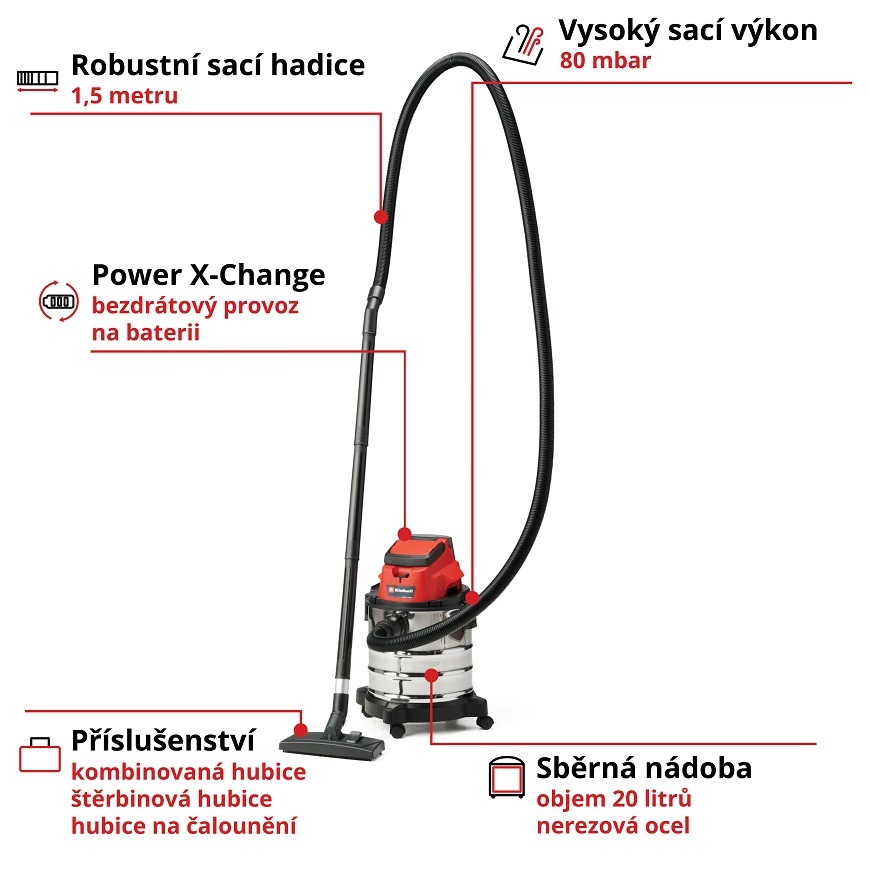 Viacúčelový vysávač Einhell TC-VC 18/20 Li S (bez batérie) Viacúčelový vysávač Einhell TC-VC 18/20 Li S (bez batérie)
