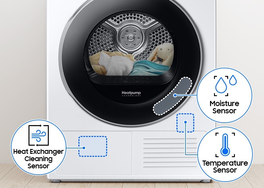 Sušička bielizne Samsung DV90DG6845LKU4 biela AI Dry+ - umývačka so zakreslením senzorov vlhkosti a teploty