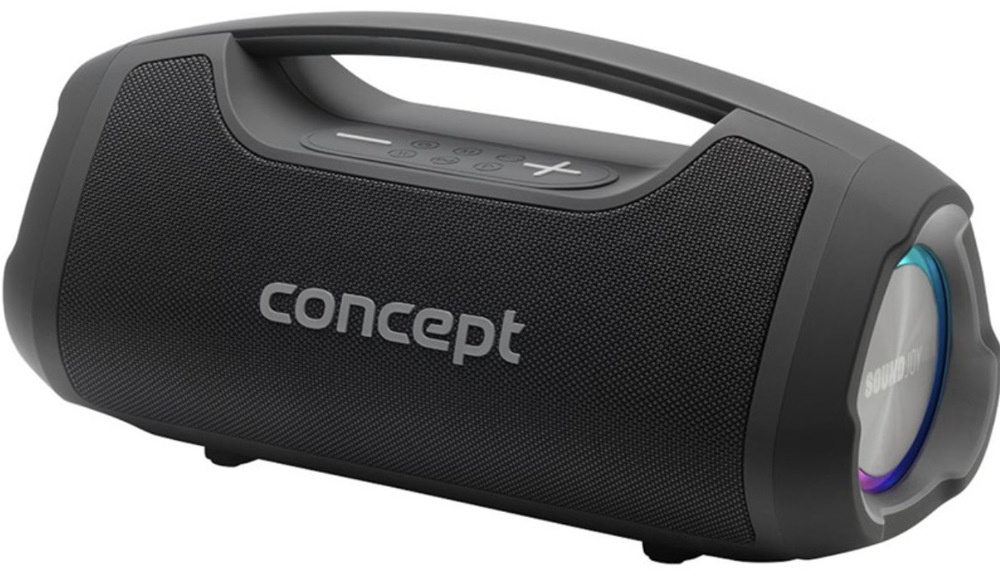 Čierny prenosný reproduktor Concept SoundJoy BR5060 s madlom a bočným LED osvetlením