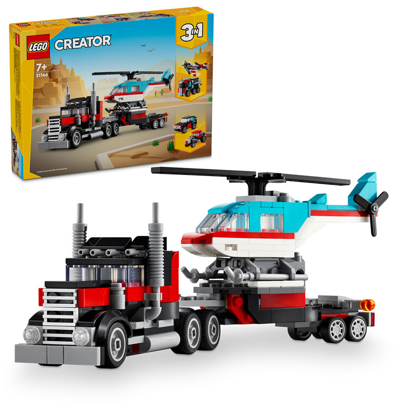 Stavebnica LEGO® Creator 3 v 1 31146 Nákladiak s plochou korbou a helikoptéra