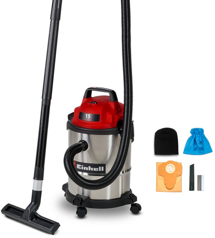 Priemyselný vysávač Einhell Classic TC-VC 1540 S s nerezovou nádobou 15 l a príslušenstvom pre mokré aj suché vysávanie