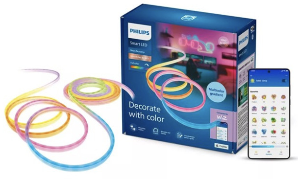 LED pásik Philips Smart LED Neon RGBIC LED strip 10m Type-C, balenie a telefón s aplikáciou WiZ