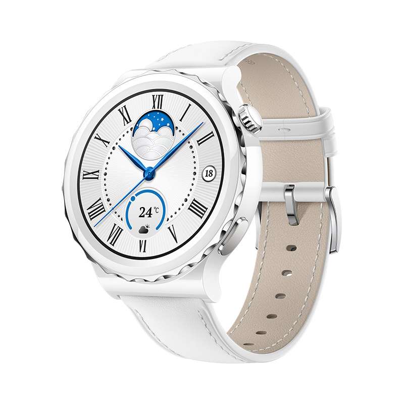 Inteligentné hodinky Huawei Watch GT3 Pro 43 mm - Silver Bezel White Ceramic Case + White Leather Strap