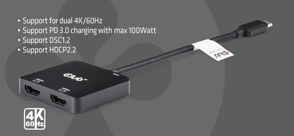 USB Hub Club3D USB-C / 2xHDMI + USB-C PD 3.0 čierny Club 3D CSV-1558