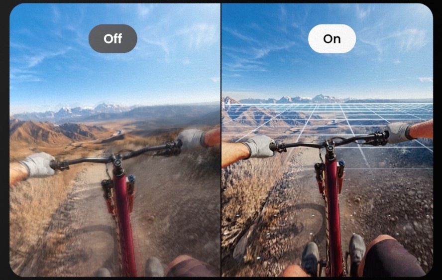 Porovnanie záberu z horského bicykla bez stabilizácie a so stabilizáciou FlowState pri kamere Insta360 X6