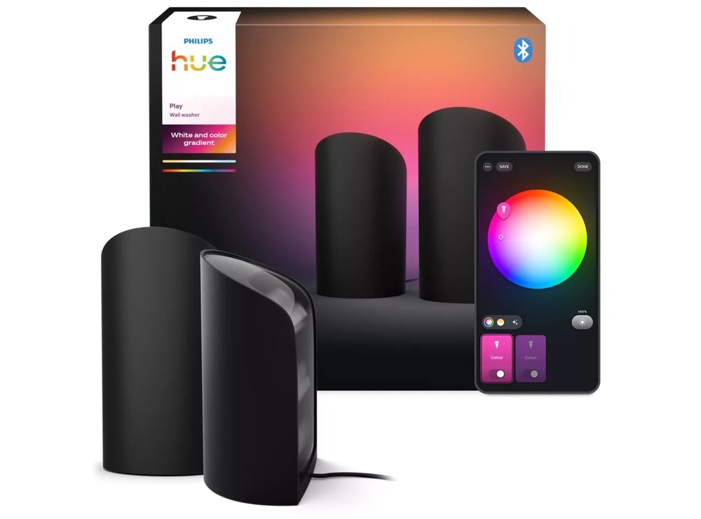 Stolové svietidlo Philips Hue Wall washer, 20W, EU/UK, White and Color Gradient (2 ks) čierna Dve svietidlá Philips Hue Wall washer vrátane diaľkového ovládača a originálnej krabice