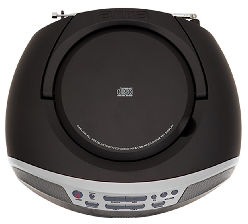 Rádiomagnetofón s DAB+/CD AIWA BBTU-500DAB strieborný Horný pohľad na strieborný rádioprijímač DAB+/CD Aiwa BBTU-500DAB
