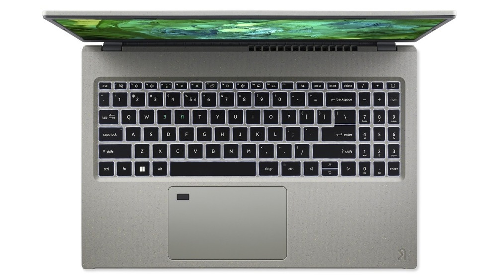 Pohľad na klávesnici notebooku Acer Aspire Vero