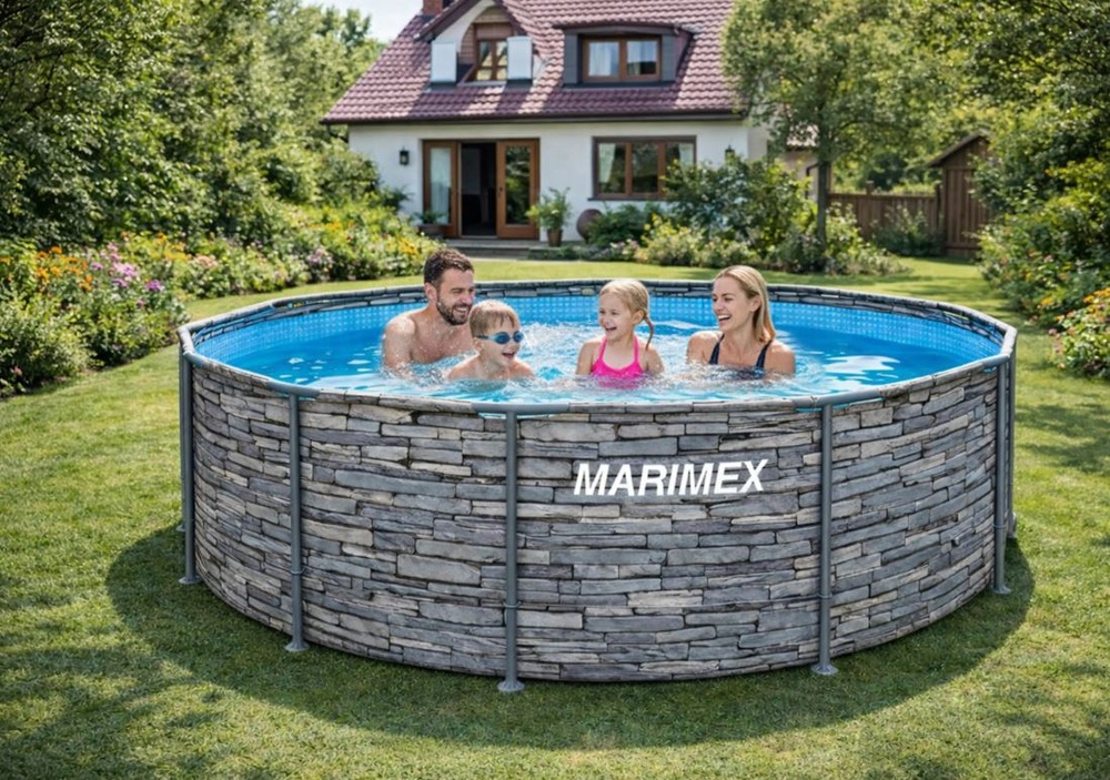 Bazén Marimex Florida 3,66 x 0,99 m sivý Bazén Marimex Florida stojaci na záhrade v lete