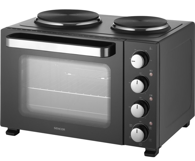 Mini rúra Sencor SEO 2800BK s 2 platničkami.
