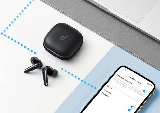 Ilustrácie Bluetooth pripojenie slúchadiel Anker Soundcore Liberty Buds