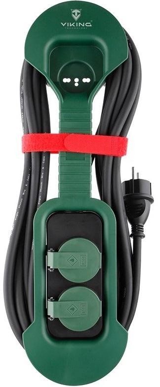 Kábel predlžovací Viking 2× zásuvka, IP44, 8m - čierny/zelený