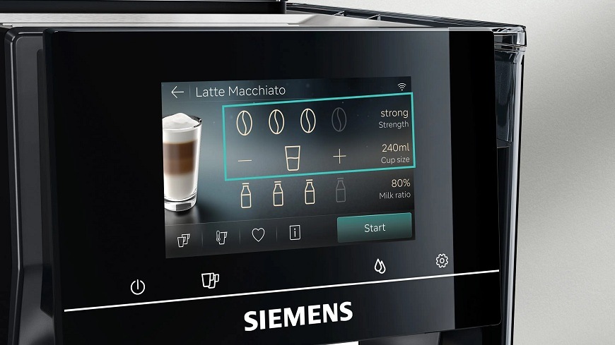 Detailný záber na displej kávovaru Siemens TP727E06