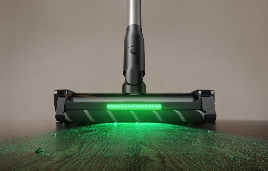 Tyčový vysávač MOVA G70 čierny/strieborný Detail hubica na tyčovom vysávači G70 vybavenej LED svetlom
