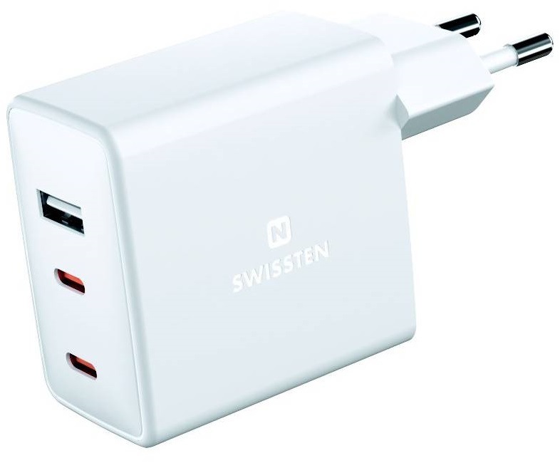 Nabíjačka do siete Swissten GaN 70W, 2x USB-C, 1x USB biela Swissten 22054100