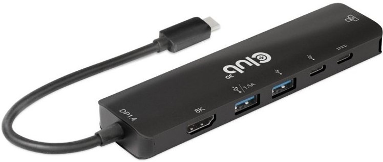 USB Hub Club3D USB-C, 6-in-1 Hub s HDMI 8K30Hz, 2x USB Type-A, RJ45 a 2x USB Type-C, PD 100W