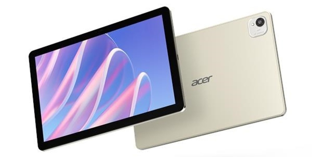 Tablet Acer Iconia A10 (A10-31M-A4V5) 4 GB / 128 GB strieborný Tablet Acer Iconia A10 (A10-31M-A4V5) spredu a za ním tabliet zozadu