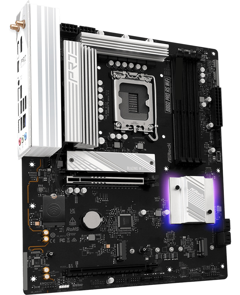 Základná doska ASRock B860 Pro RS WiFi Základná doska ASRock B860 Pre RS WiFi v čierno-bielom prevedení s podporou procesorov Intel a DDR5