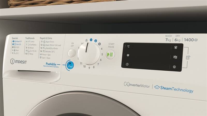 Práčka so sušičkou Indesit BDE 76435 WSV EE biela Práčka/sušička Indesit BDE 76435 WSV EE, biela, PushGo