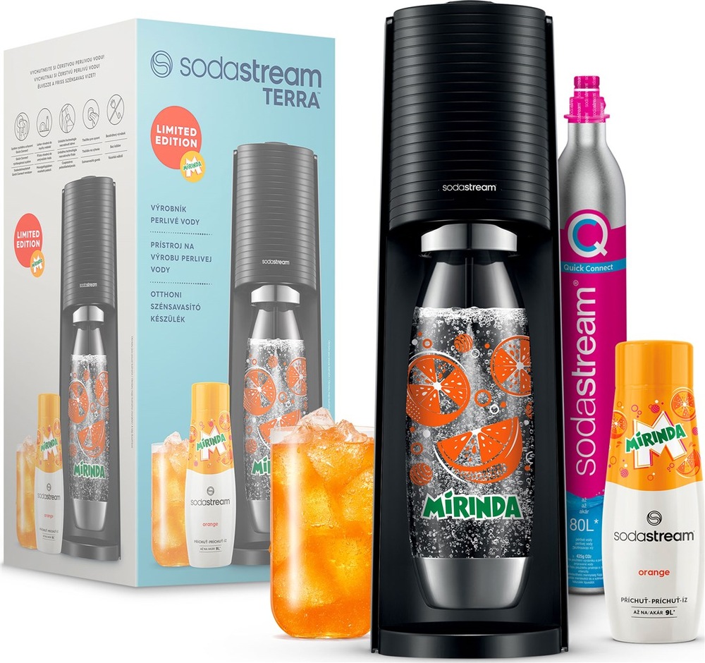 Výrobník sódovej vody SodaStream Terra Black MIRINDA Mpack čierny Výrobník sódovej vody SodaStream Terra Black MIRINDA Mpack čierny