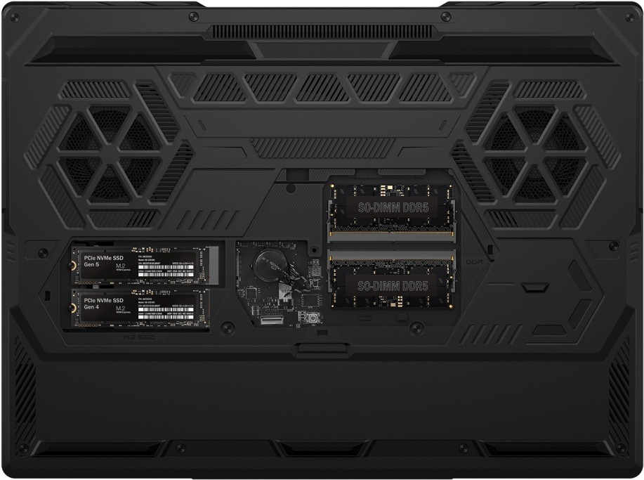 Notebook MSI Raider A16 HX B8WI-005XCZ čierny Spodná strana notebooku Raider A16 s výkonným chladením