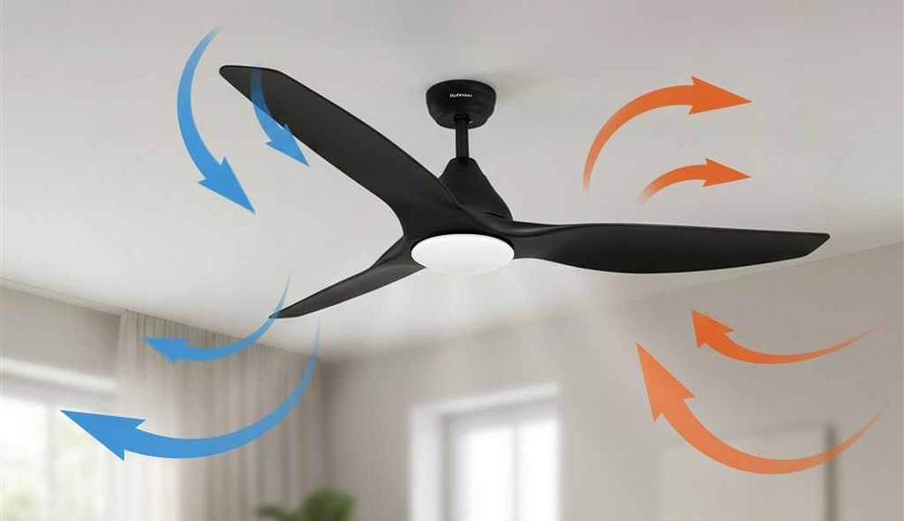 Ventilátor stropný Rohnson R-8150 čierny Stropný ventilátor Rohnson so znázornením cirkulácie vzduchu v lete aj v zime.