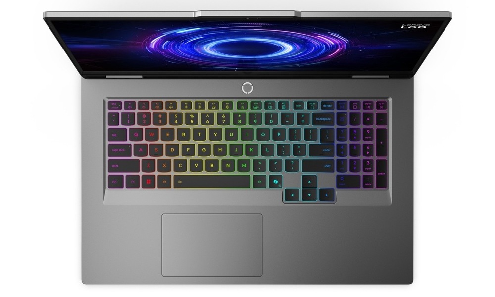 Notebook Lenovo LOQ 17IRX10 sivý Pohľad zhora na RGB klávesnicu notebooku Lenovo LOQ 17IRX10