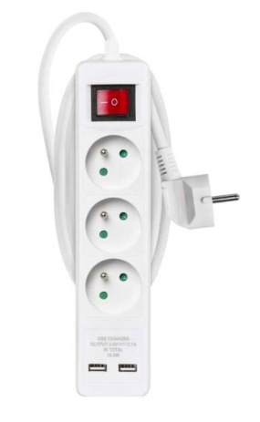 Kábel predlžovací EMOS 3x zásuvka + 2x USB, 2m biely Kábel predlžovací EMOS 3x zásuvka + 2x USB, 2m biely
