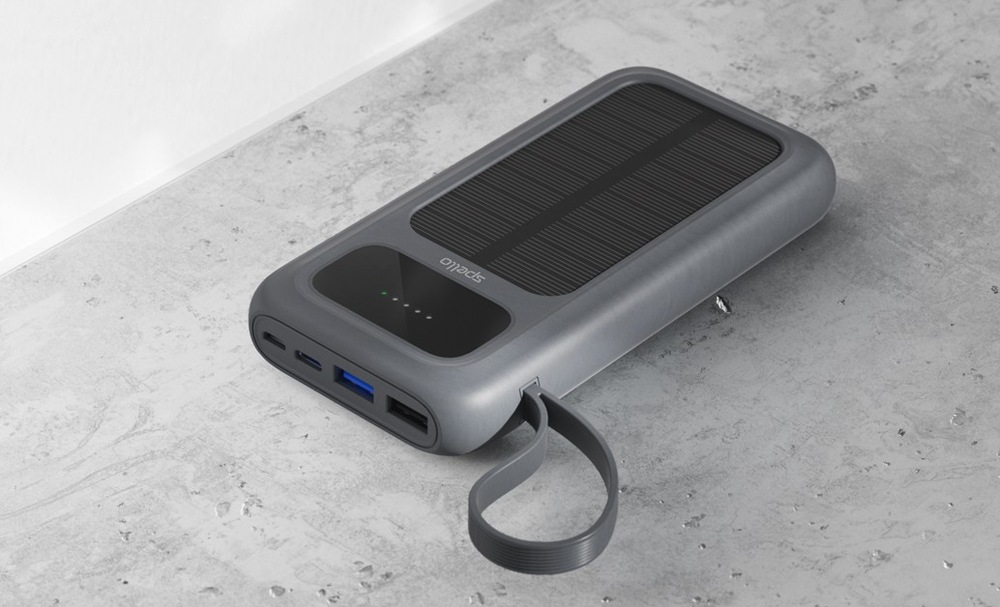 Powerbank Spello by Epico ForcePack 5in1 10000mAh solární, s integrovanými káblami SP15 sivá Powerbanka Spello