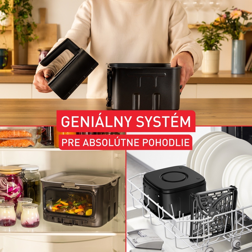 Fritéza teplovzdušná Tefal Easy Fry Silence EY8468E0, 7 l čierna Fritéza teplovzdušná Tefal EY8468E0 Easy Fry Silence rozdelená na časti av umývačke