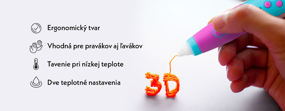 3D pero GoGEN pre 3D tlač BOB A BOBEK modré Pohľad zhora na 3D pero GoGEN v tyrkysovo-ružovej farbe položenej na stole medzi sadou šablón a hotovými 3D výtvormi. Okolo pera sú vidieť modely včely, chrobáka, autíčka a králika vykukujúceho z klobúka