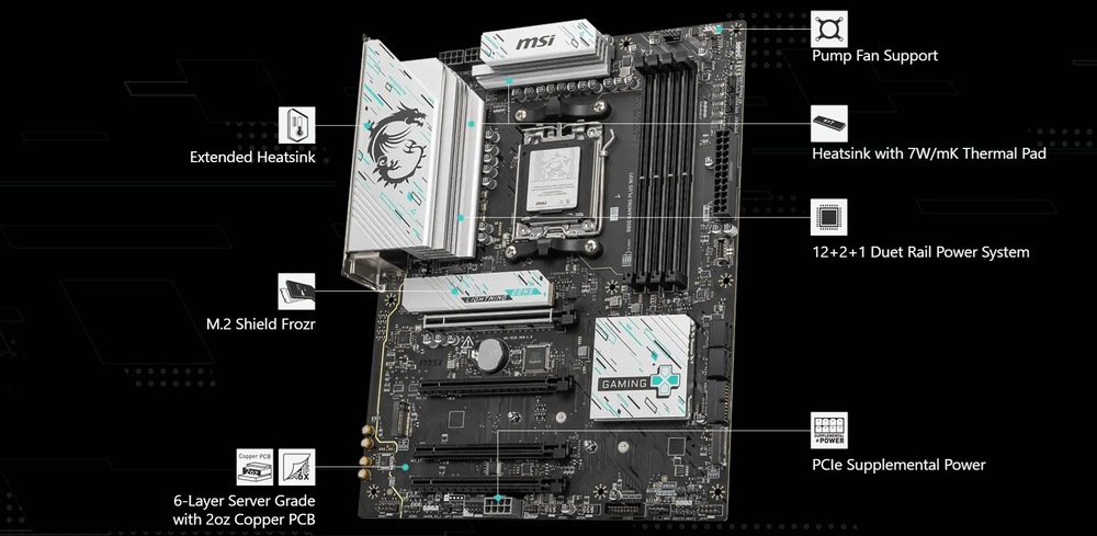 Základná doska MSI B850 GAMING PLUS WIFI Pokročilé chladenie bráni prehrievaniu systému
