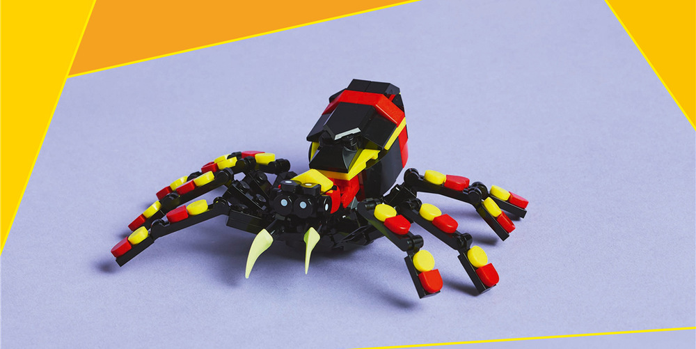 Stavebnica LEGO® Creator 3 v 1 31159 Divoká zvířata: Překvapivý pavouk Pestrofarebný pavúk má pohyblivé časti a neónovo žltú pavučinu na zavesenie na kocku LEGO.
