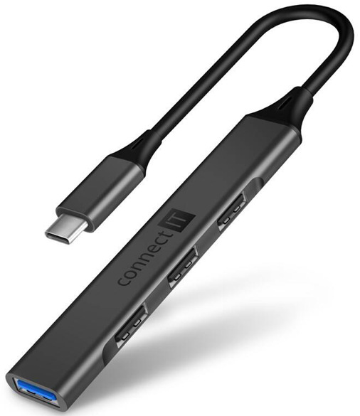 USB Hub Connect IT USB-C (1xUSB-A 3.0, 3xUSB-A 2.0) sivý USB Hub Connect IT USB-C (1xUSB-A 3.0, 3xUSB-A 2.0) sivý