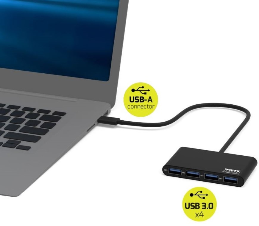 USB Hub PORT CONNECT USB-A , 4x USB 3.0 čierny USB Hub PORT CONNECT USB-A, 4x USB 3.0 - čierny