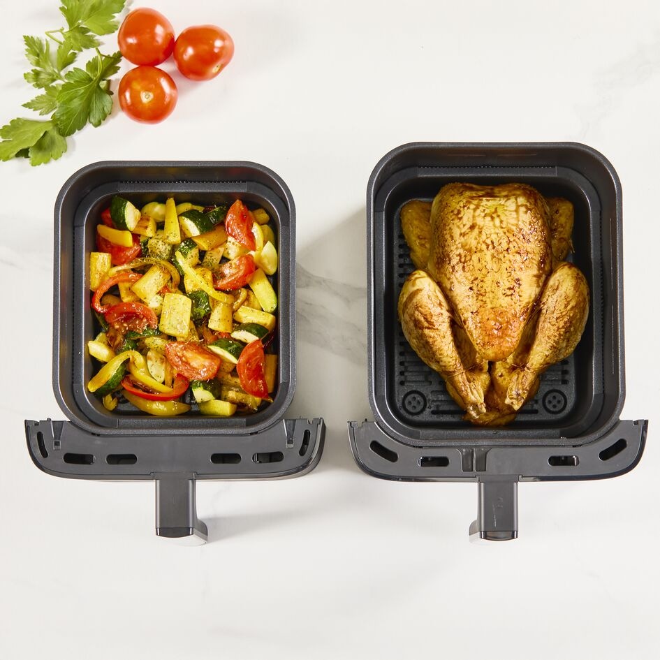 Dve fritovacie nádoby teplovzdušnej fritézy Tefal EY7528E0 Easy Fry Crispy Stack