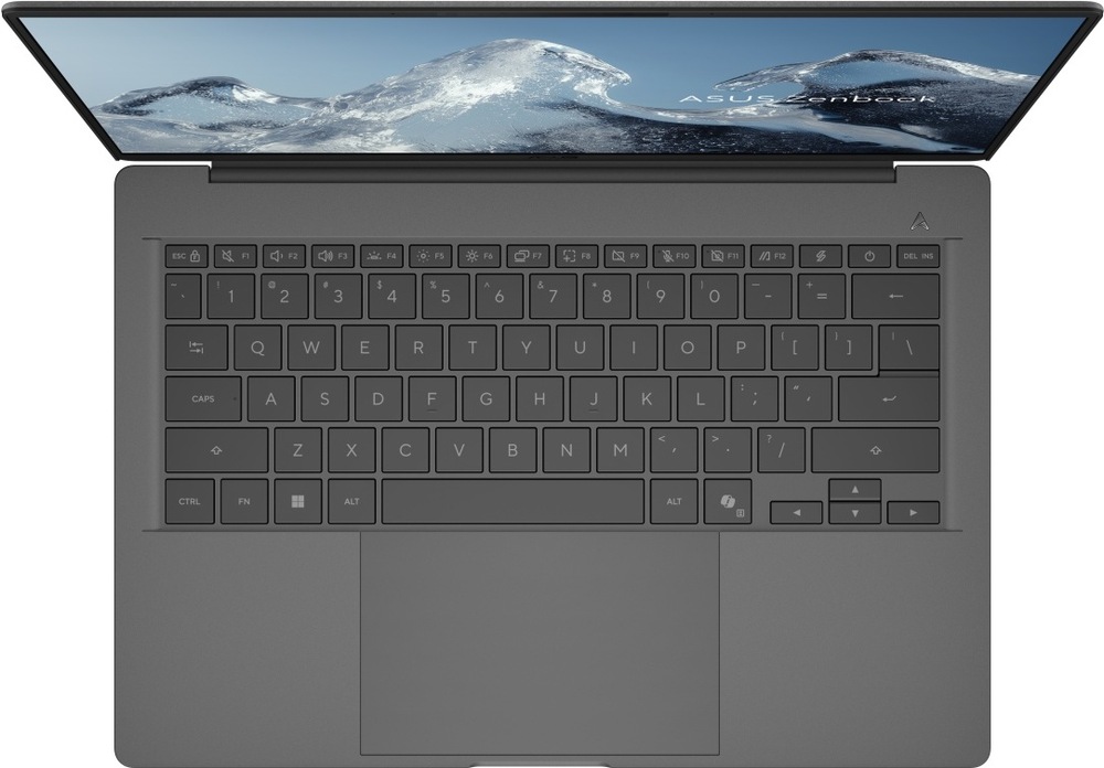 Detail klávesnice a priestranného touchpadu notebooku ASUS Zenbook A14