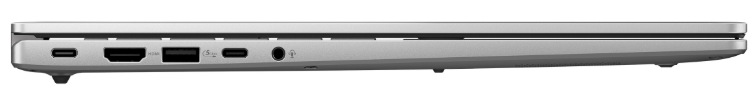 Bočný panel notebooku s konektormi USB-C, USB-A, HDMI a 3,5 mm audio jackom