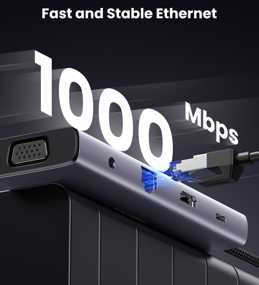 Dokovacia stanica UGREEN USB-C/3×USB, SD, VGA, 3,5mm Jack, RJ45, HDMI sivá