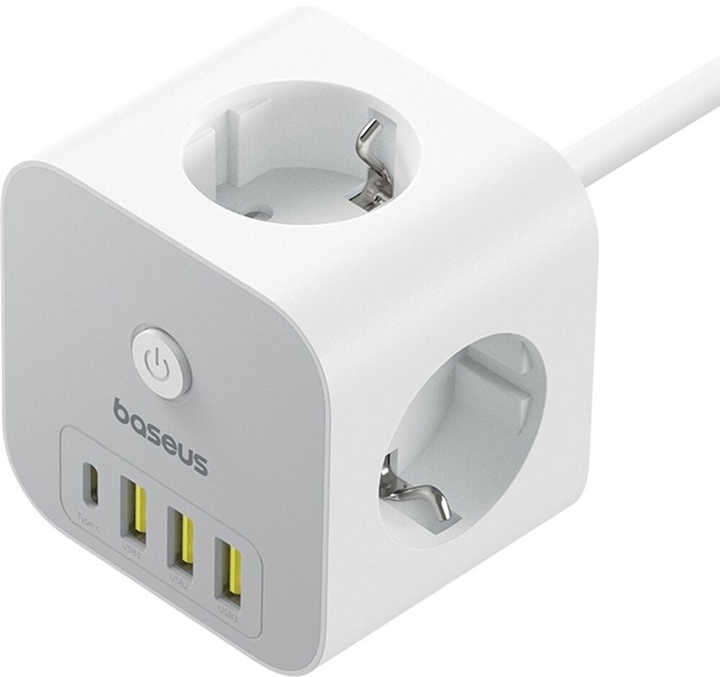 Kábel predlžovací Baseus PowerCombo Cube, 20W, 3x zásuvka, 3x USB/1x USB-C - biely