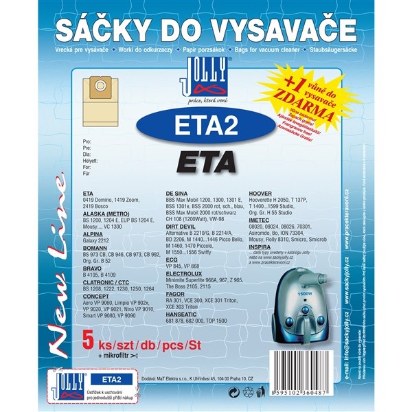 Vrecká Jolly do vysávača ETA v počte 5 + 1 ks, jednoduchá inštalácia