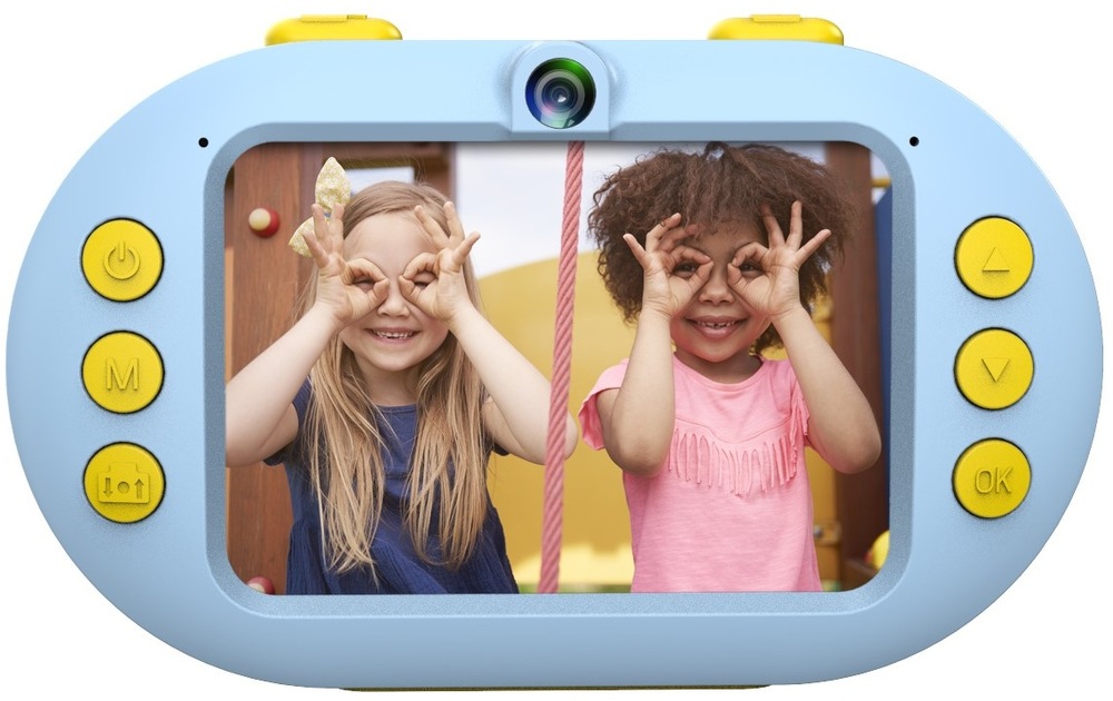 Displej fotoaparátu AgfaPhoto Realikids Cam Waterproof s fotografiou dvoch detí.