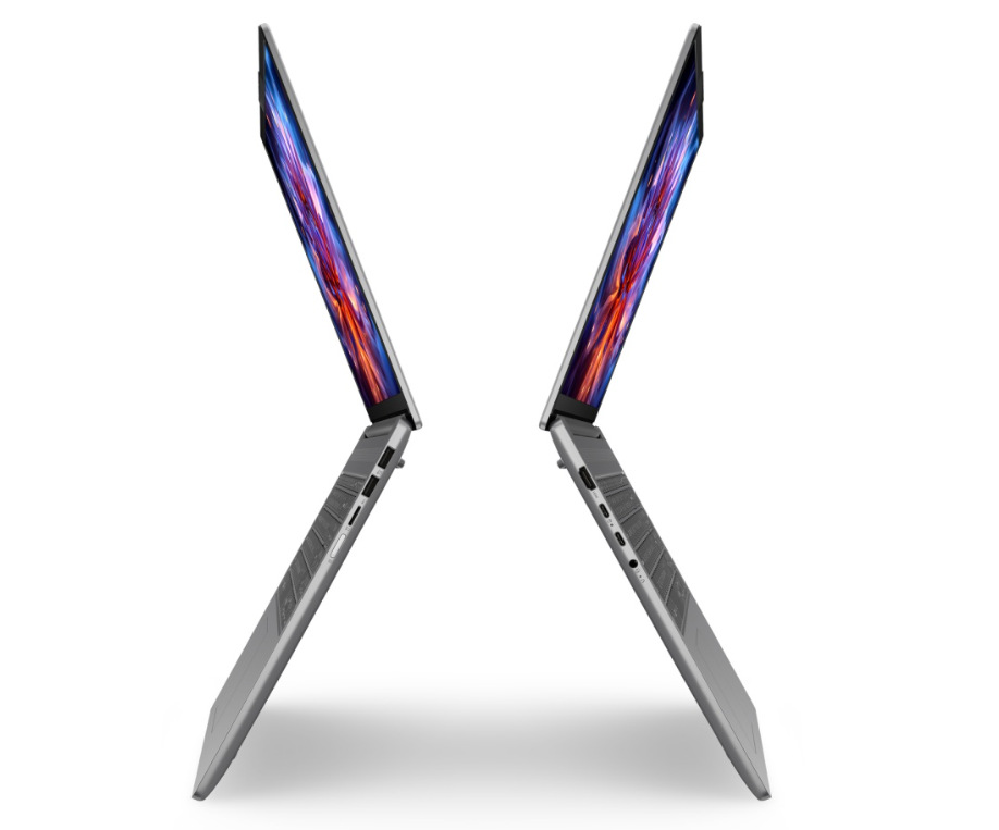 Notebook Lenovo IdeaPad Pro 5 16IPH11 sivý Otvorené a zapnuté notebooky Lenovo IdeaPad Pro 5 16IPH11 z oboch profilov