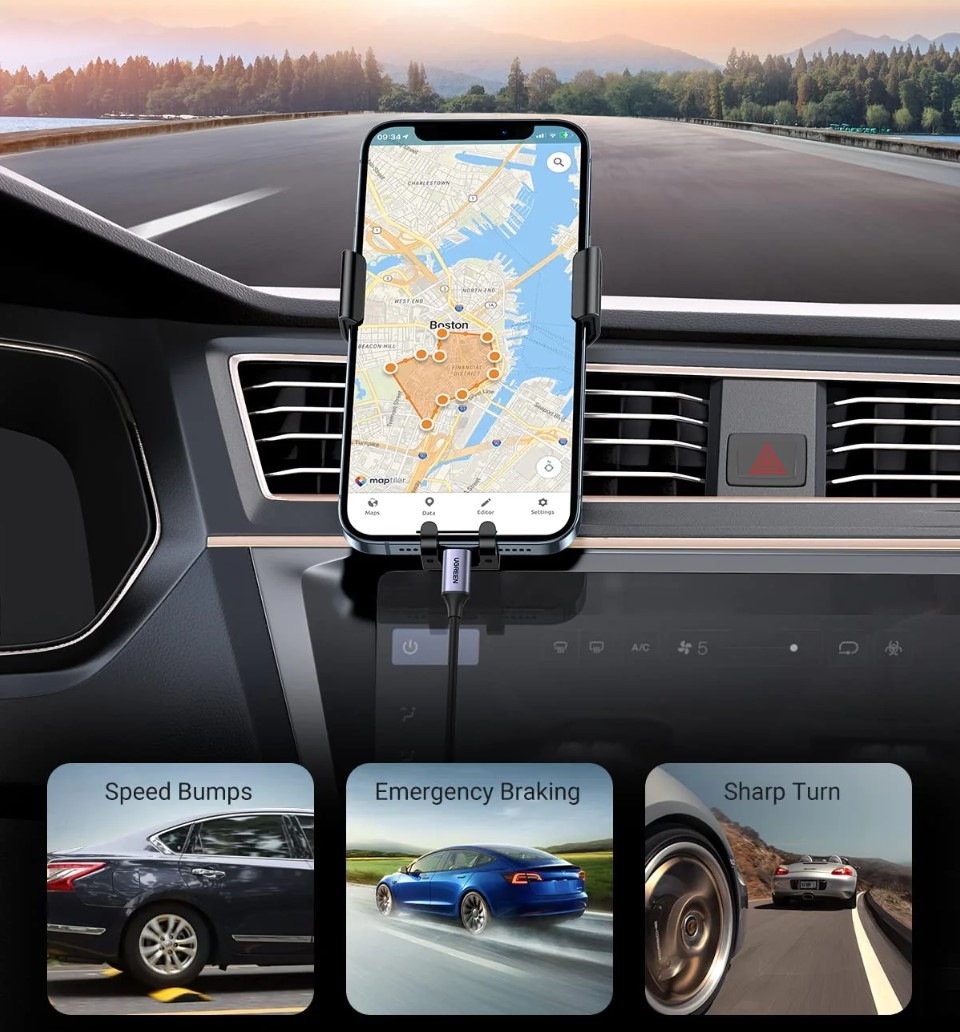 Držiak na mobil UGREEN Outlet Gravity čierny/strieborný Držiak na mobil UGREEN Outlet Gravity čierny/strieborný